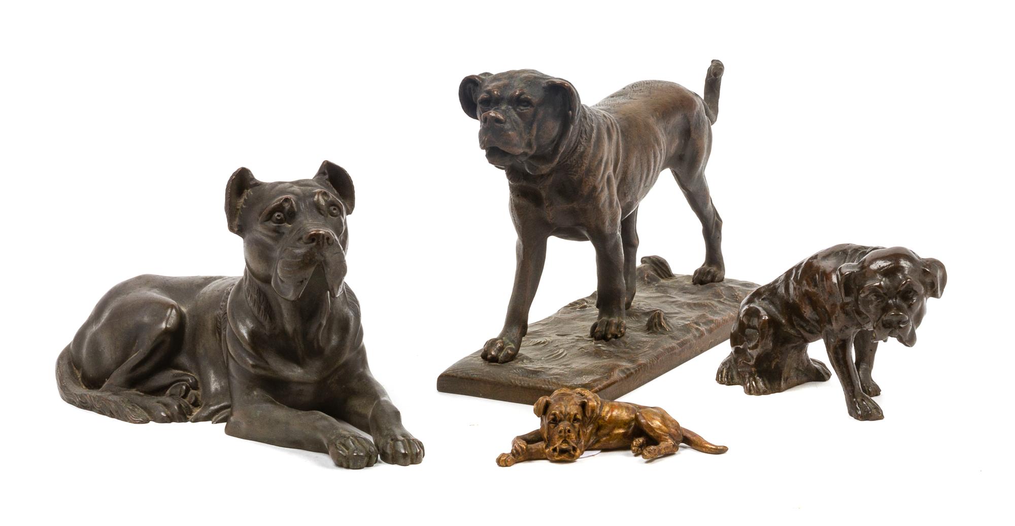 A Group of Four Bronze Mastiffs Width of widest 9 1/2 inches.