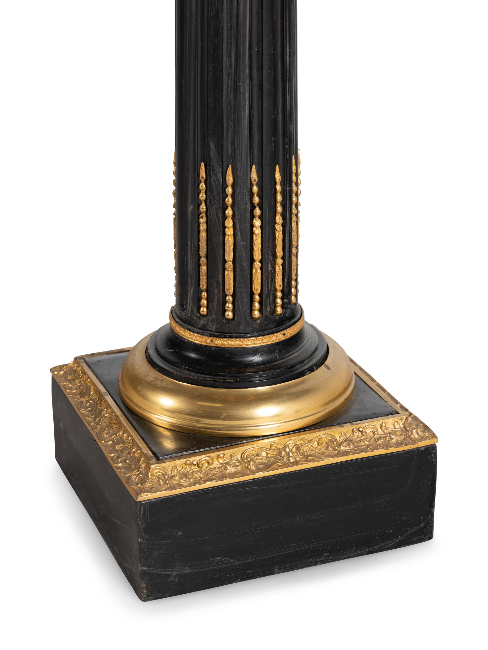 A Pair of Gilt Metal Mounted Marble-Top Pedestals
