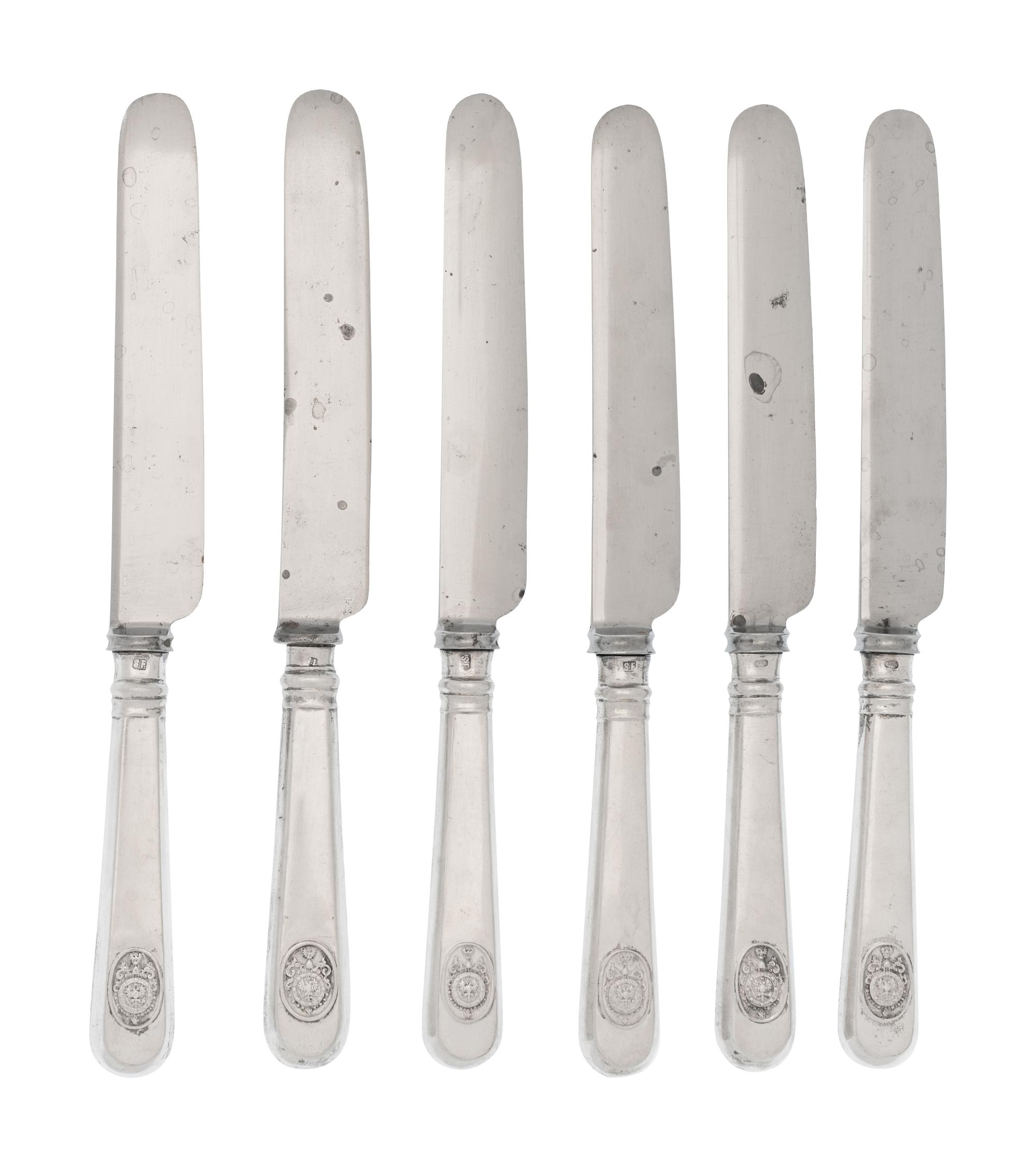 A Set of Six Russian Silver Dinner Knives