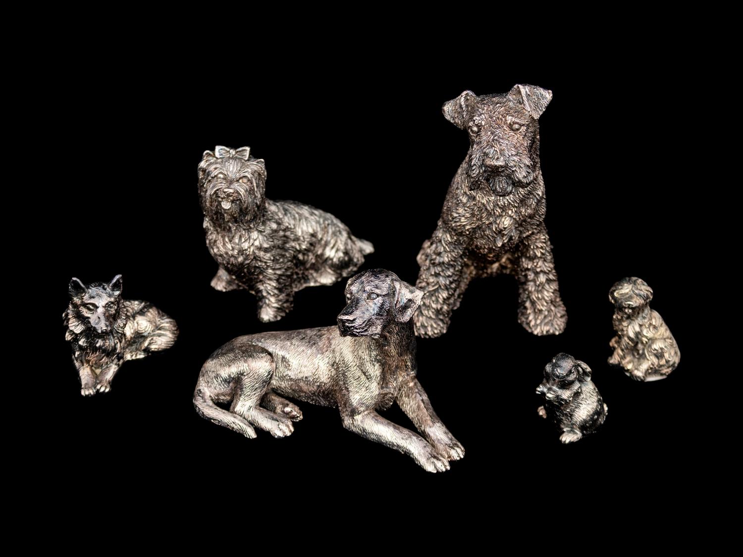 A Collection of Six Silver or Silvered Metal Animal Figures