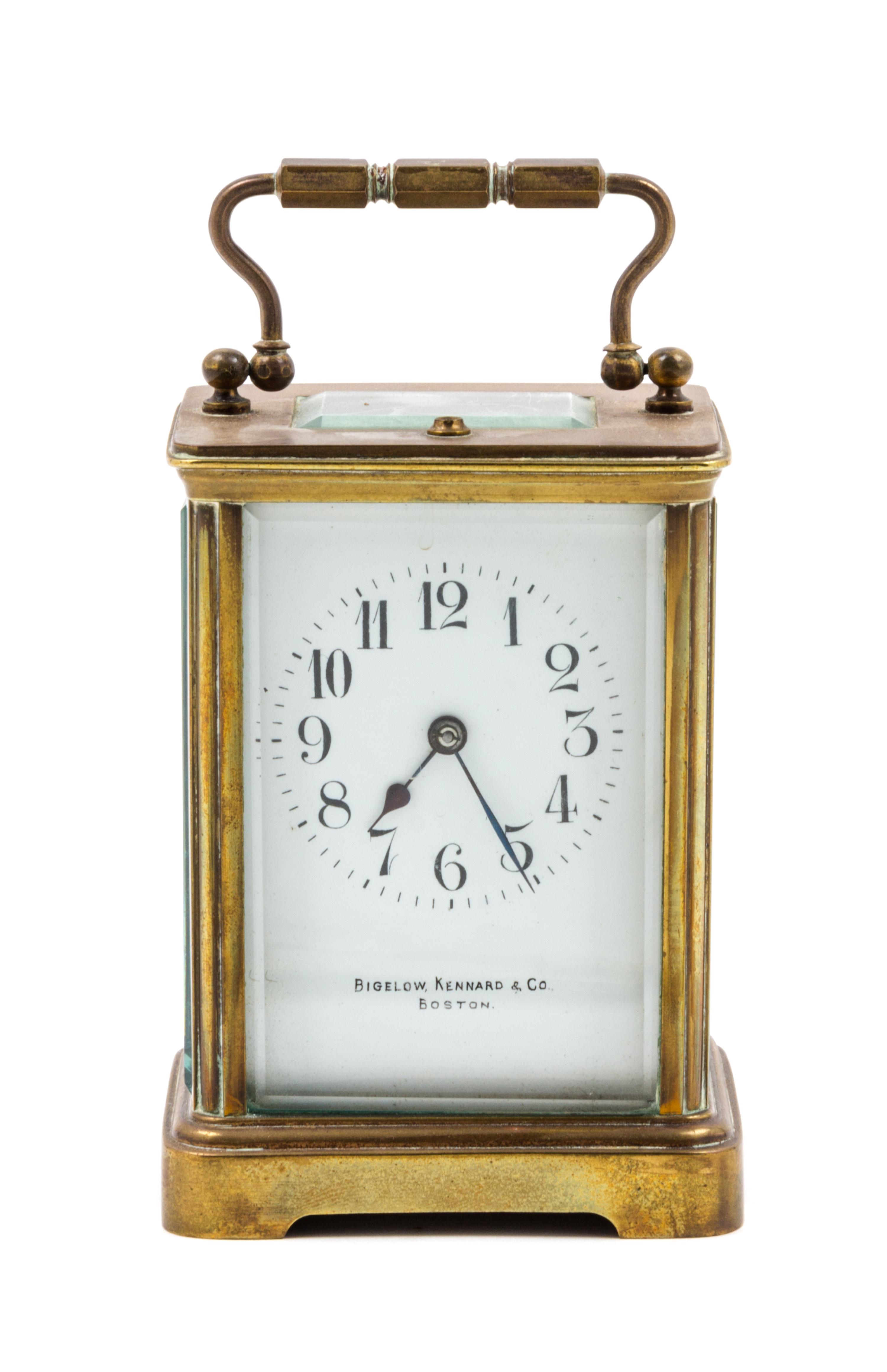 A French Gilt Bronze Carriage Clock Height 5 1/8 inches. — RETAILED BY BIGELOW, KENNARD & CO., BOSTON