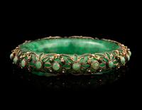 A Chinese Silver Mounted Jadeite Bangle