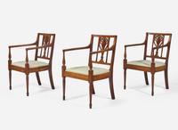 A group of three Federal mahogany racquet-back armchairs, Philadelphia, PA, circa 1790