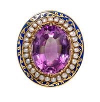 A Victorian Yellow Gold, Amethyst, Enamel and Seed Pearl Pendant/Brooch, Circa 1845, 8.50 dwts.