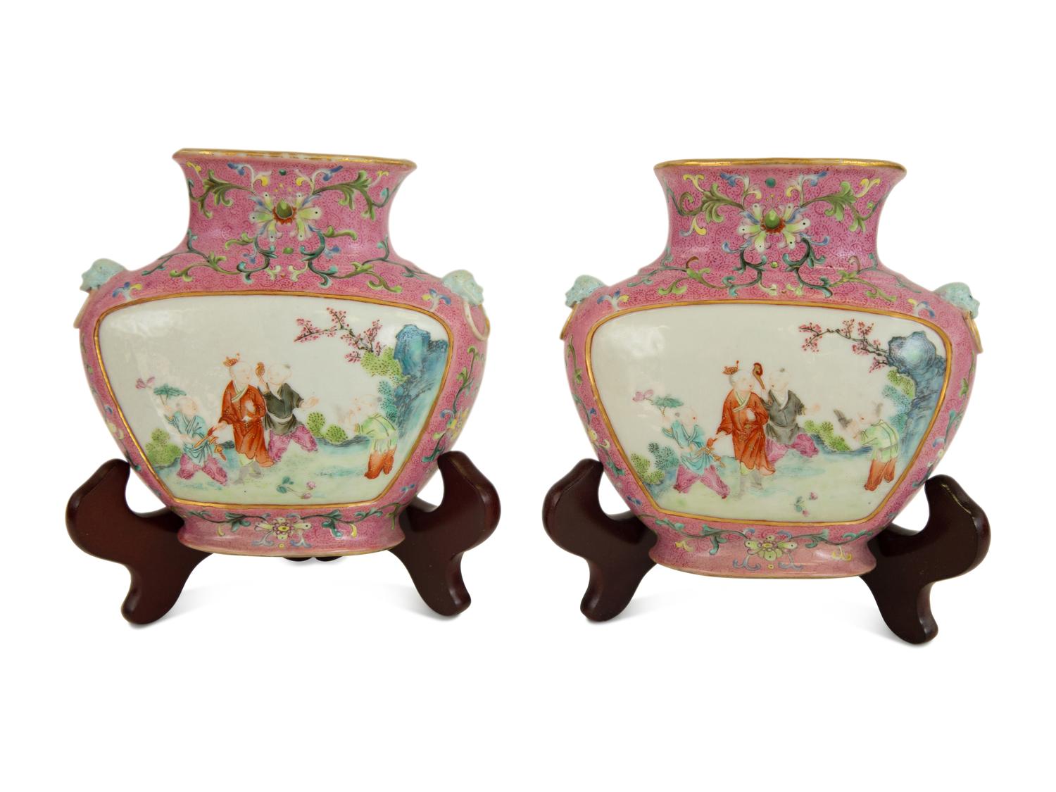 A Pair of Famille Rose Porcelain Wall Pockets