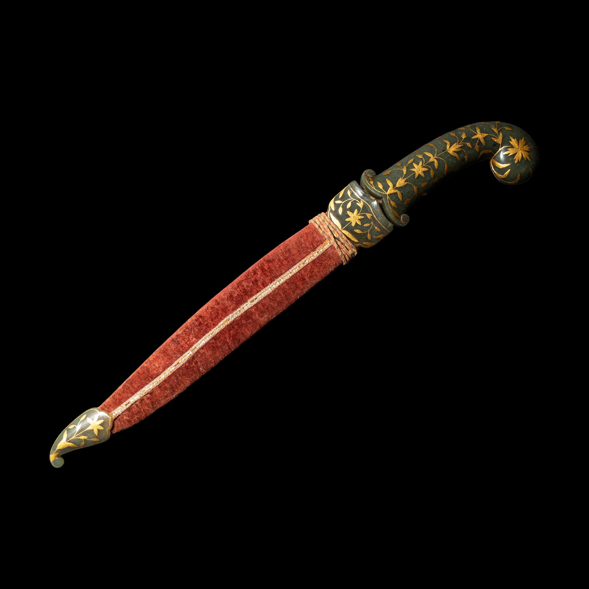 A Mughal Gold-Inlaid Jade-Hilted Dagger
