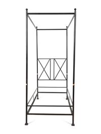 A Pair of Bronzed Metal Twin Four Poster Beds with Bed Hangings