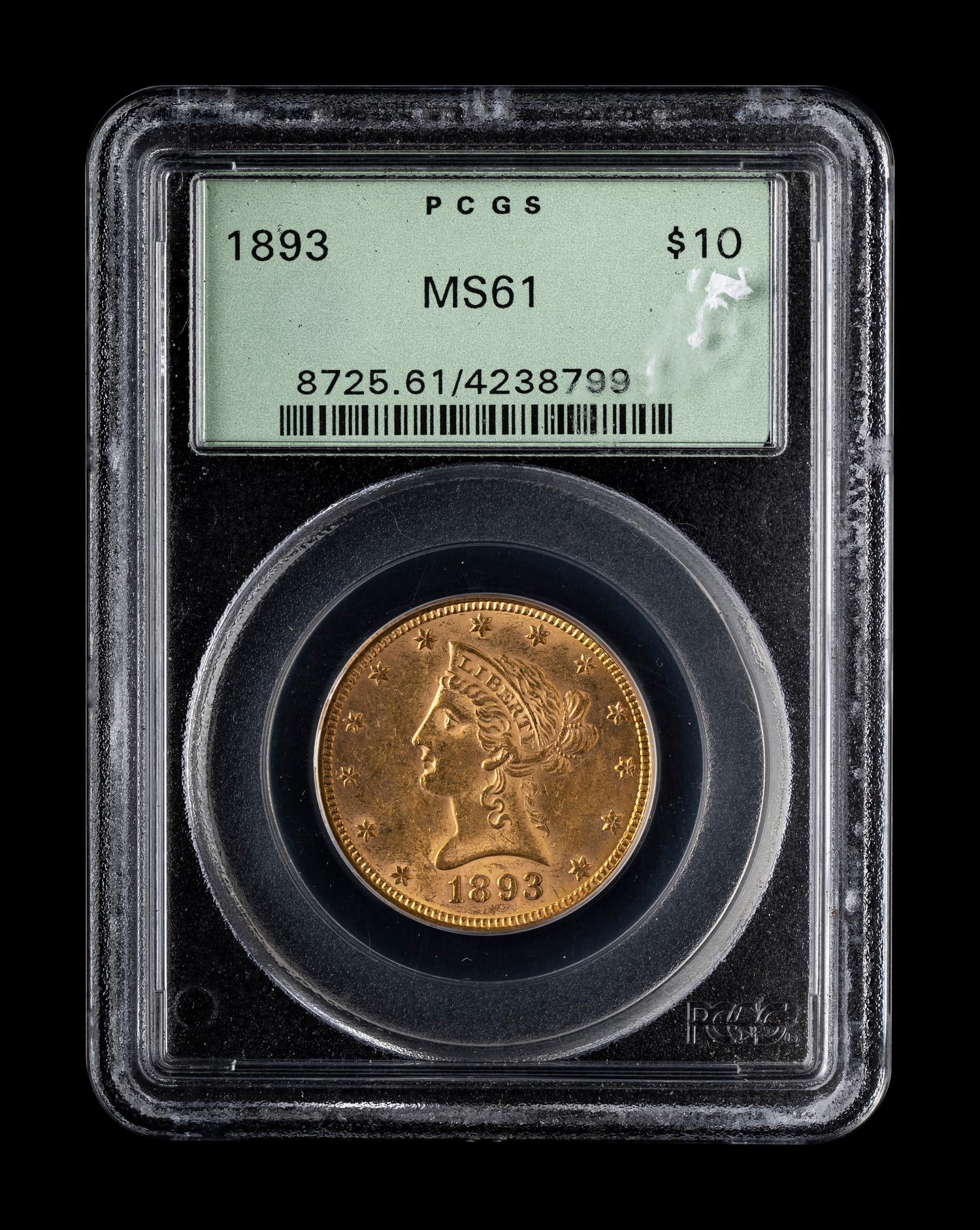 An 1893 Liberty Head $10 Gold Coin (PCGS MS61)