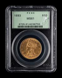 An 1893 Liberty Head $10 Gold Coin (PCGS MS61)