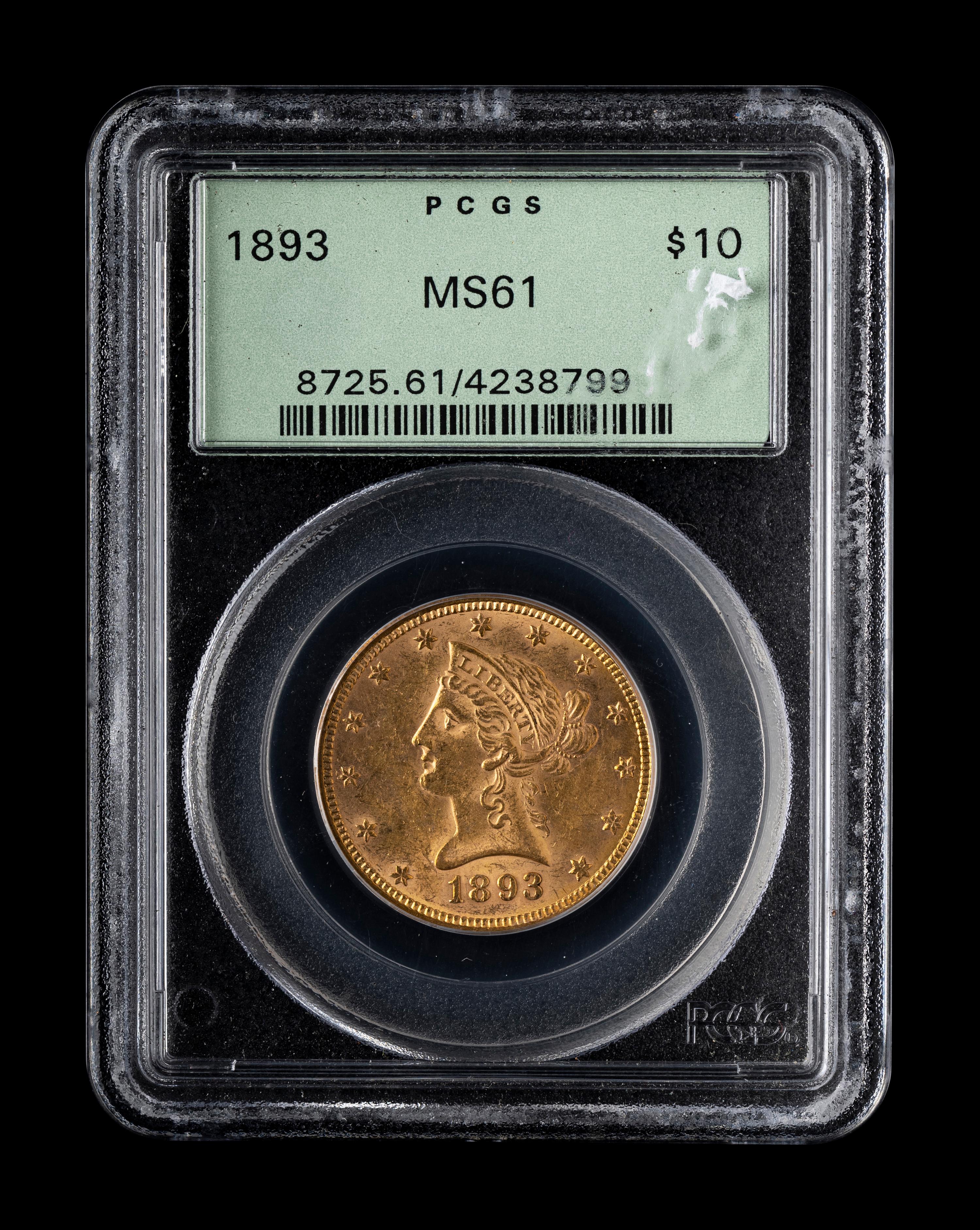 An 1893 Liberty Head $10 Gold Coin (PCGS MS61)