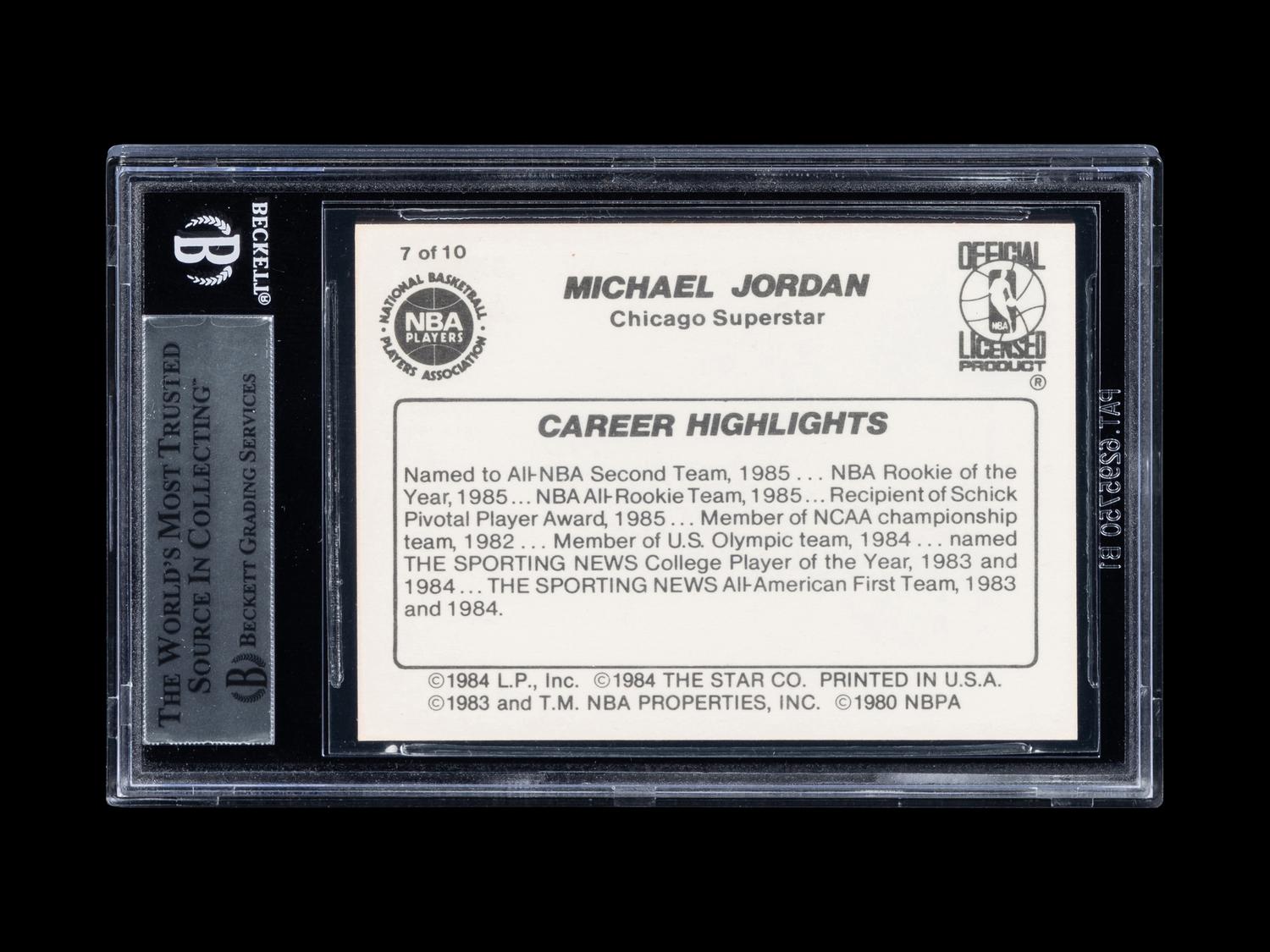 A 1986 Star Michael Jordan Set Break Basketball Card No. 7 Career Highlights (BGS 9 MINT, 9.5 Subgrade)