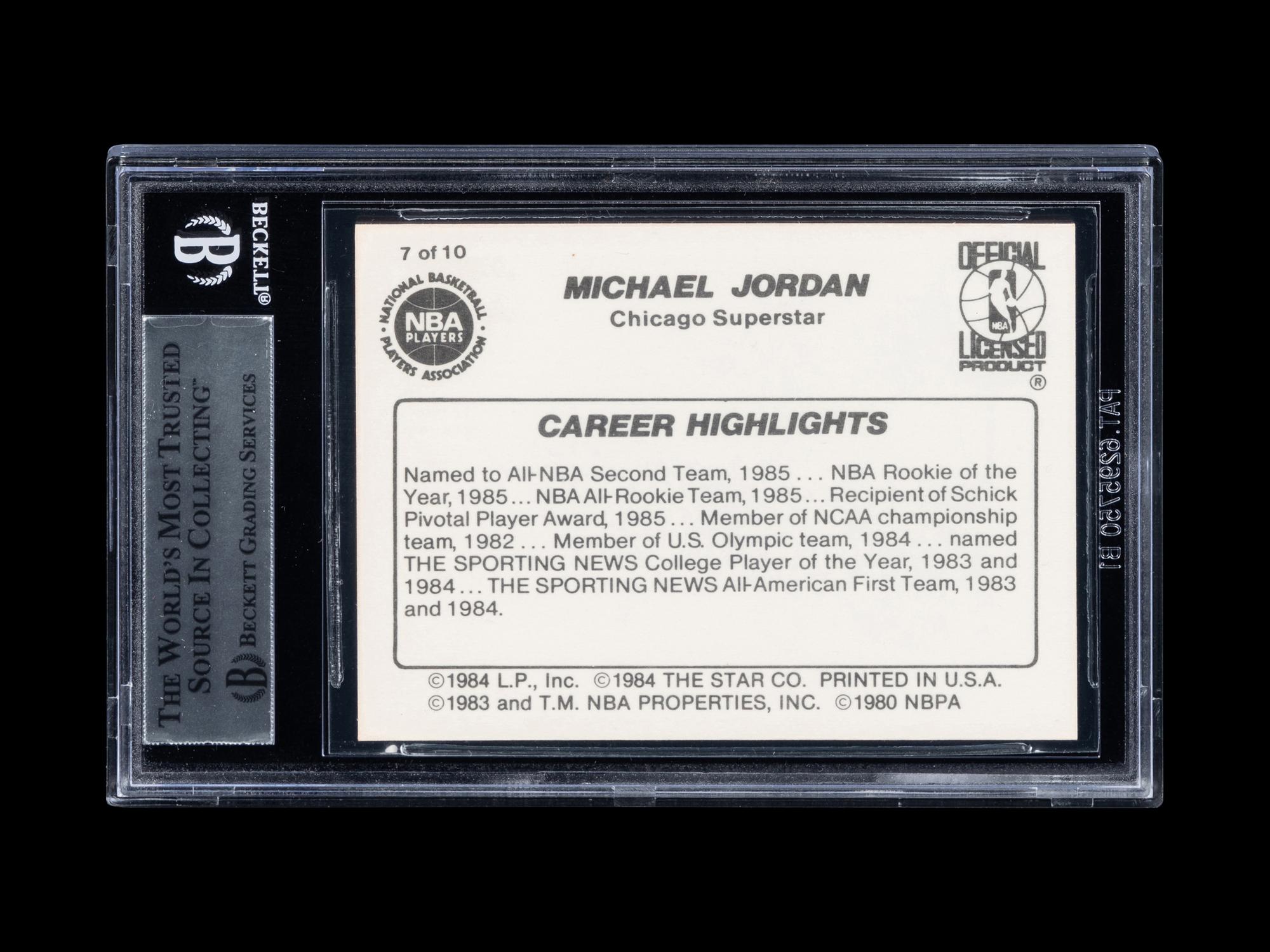 A 1986 Star Michael Jordan Set Break Basketball Card No. 7 Career Highlights (BGS 9 MINT, 9.5 Subgrade)