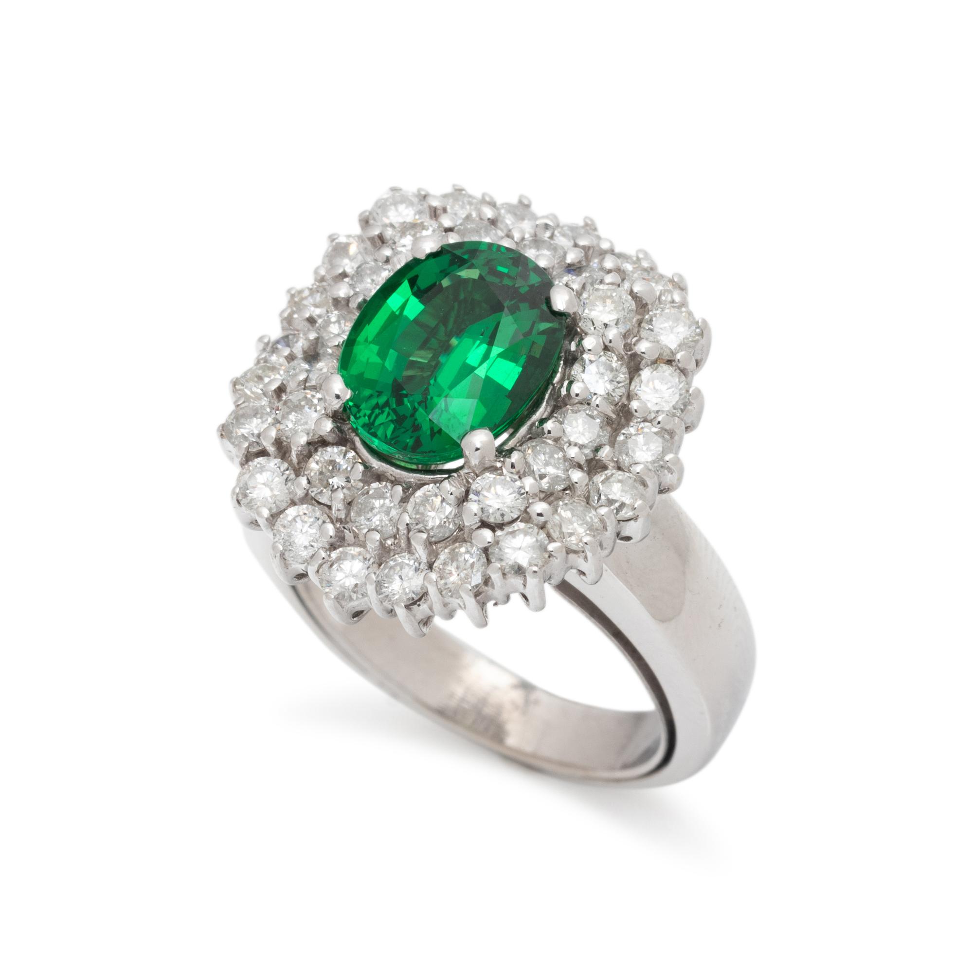 TSAVORITE GARNET AND DIAMOND RING