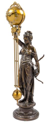 A Cast Metal Figural Pendulum Clock Height 28 inches. — ANSONIA CLOCK CO.