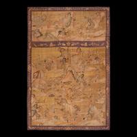 A Large Chinese Kesi 'Three Kingdom ' Silk Panel and Two Small Fragments, Late 19th Century 清晚期 金地緙絲三國故事圖挂賬及人物故事圖兩幅