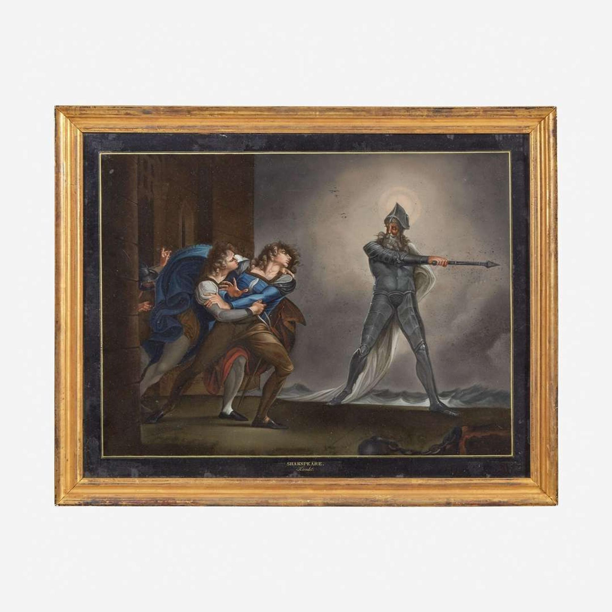 A verre églomisé Painting Depicting a Scene from Hamlet after Henry Fuseli, early 19th century
