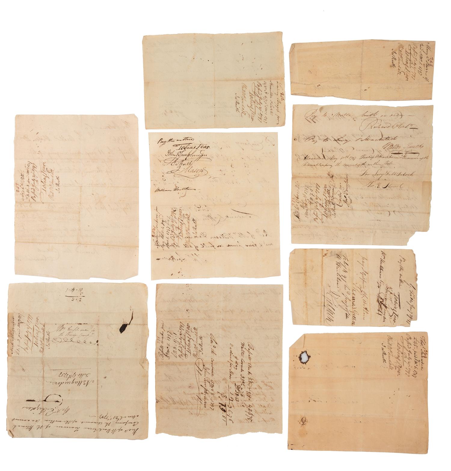 [COLONIAL] Late 18th Century receipts, including the Indian Queen Tavern, and copies of the Pennsylvania Gazette.
