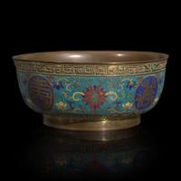 A Chinese cloisonné and champlevé enamel "Wan Shou Wu Jiang" bowl 万寿无疆景泰蓝碗 Qianlong period, circa 1780 ??? ?1780?