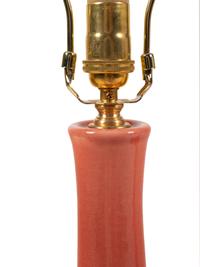A Pair of Contemporary Peach-Glazed Porcelain Lamps with Shades