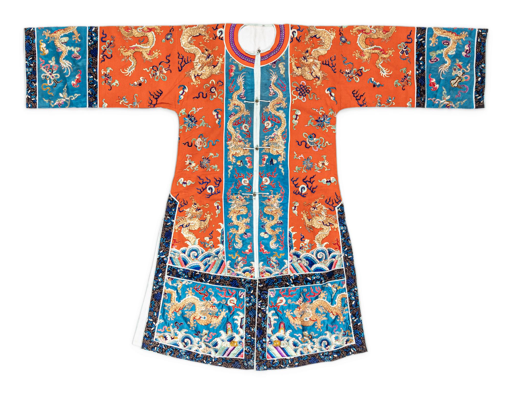 A Chinese Apricot Ground Embroidered Lady's Robe