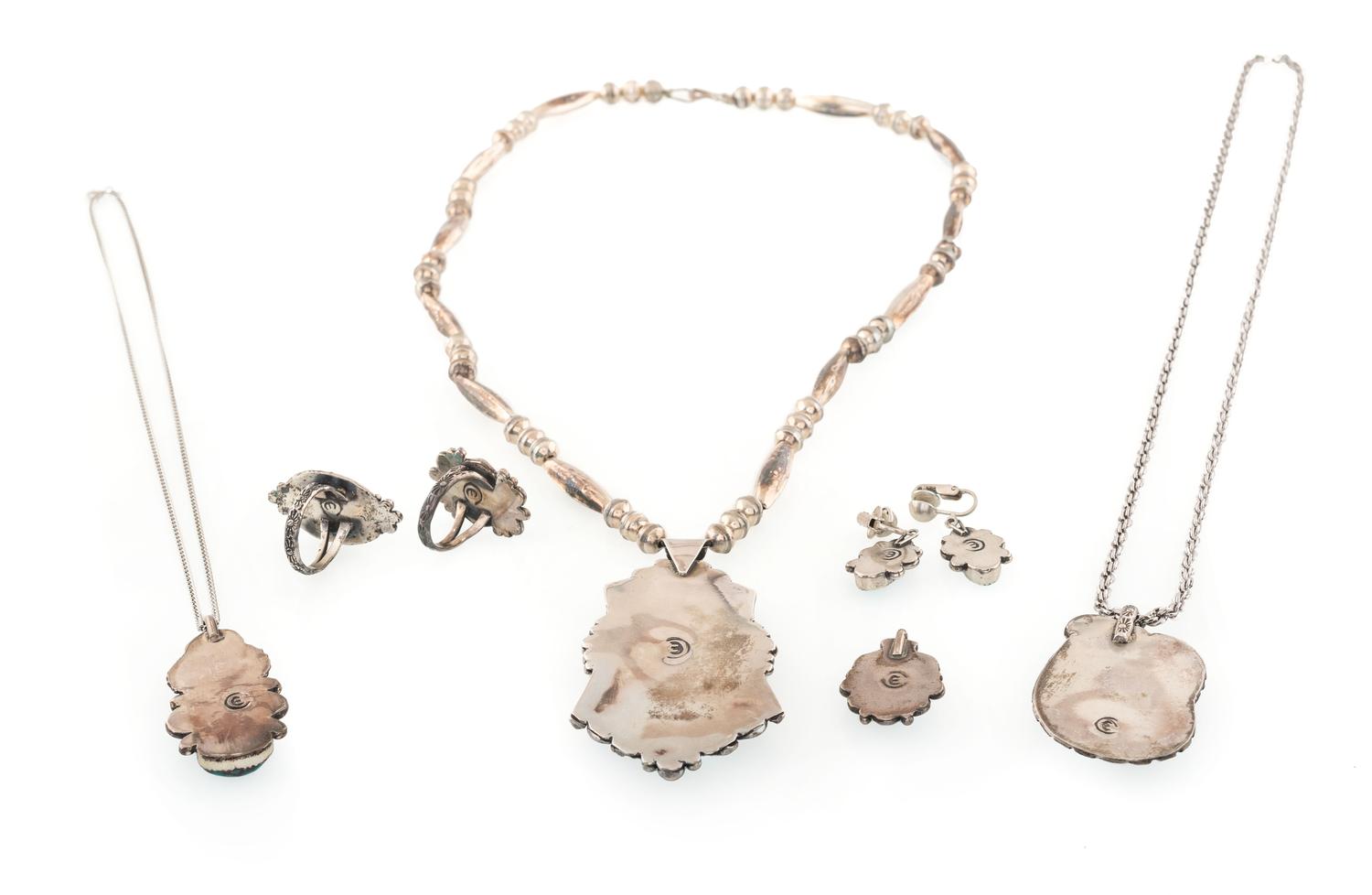 Southwestern-style Silver and Turquoise Pendants, Rings, AND Clip Earrings