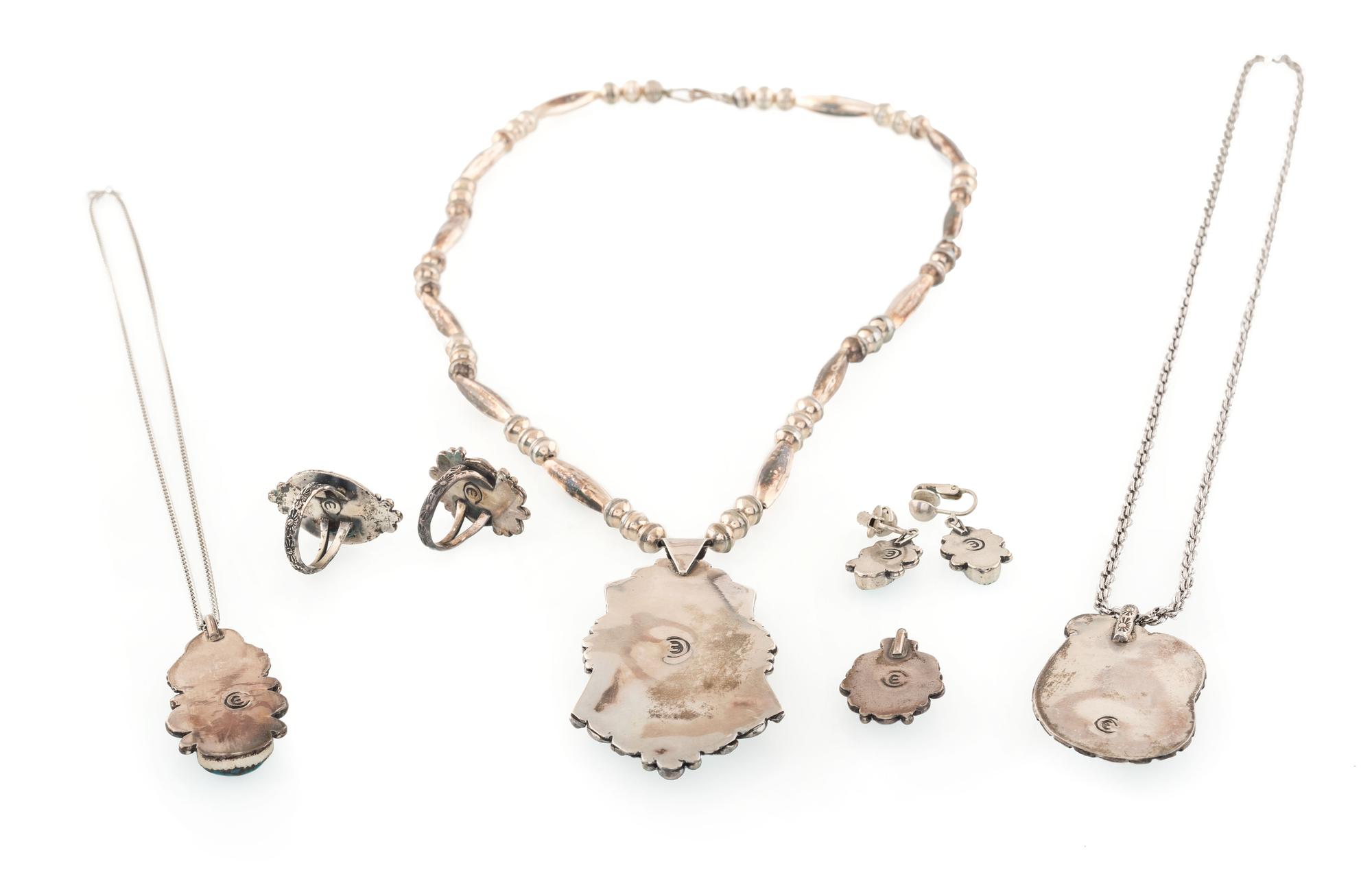 Southwestern-style Silver and Turquoise Pendants, Rings, AND Clip Earrings