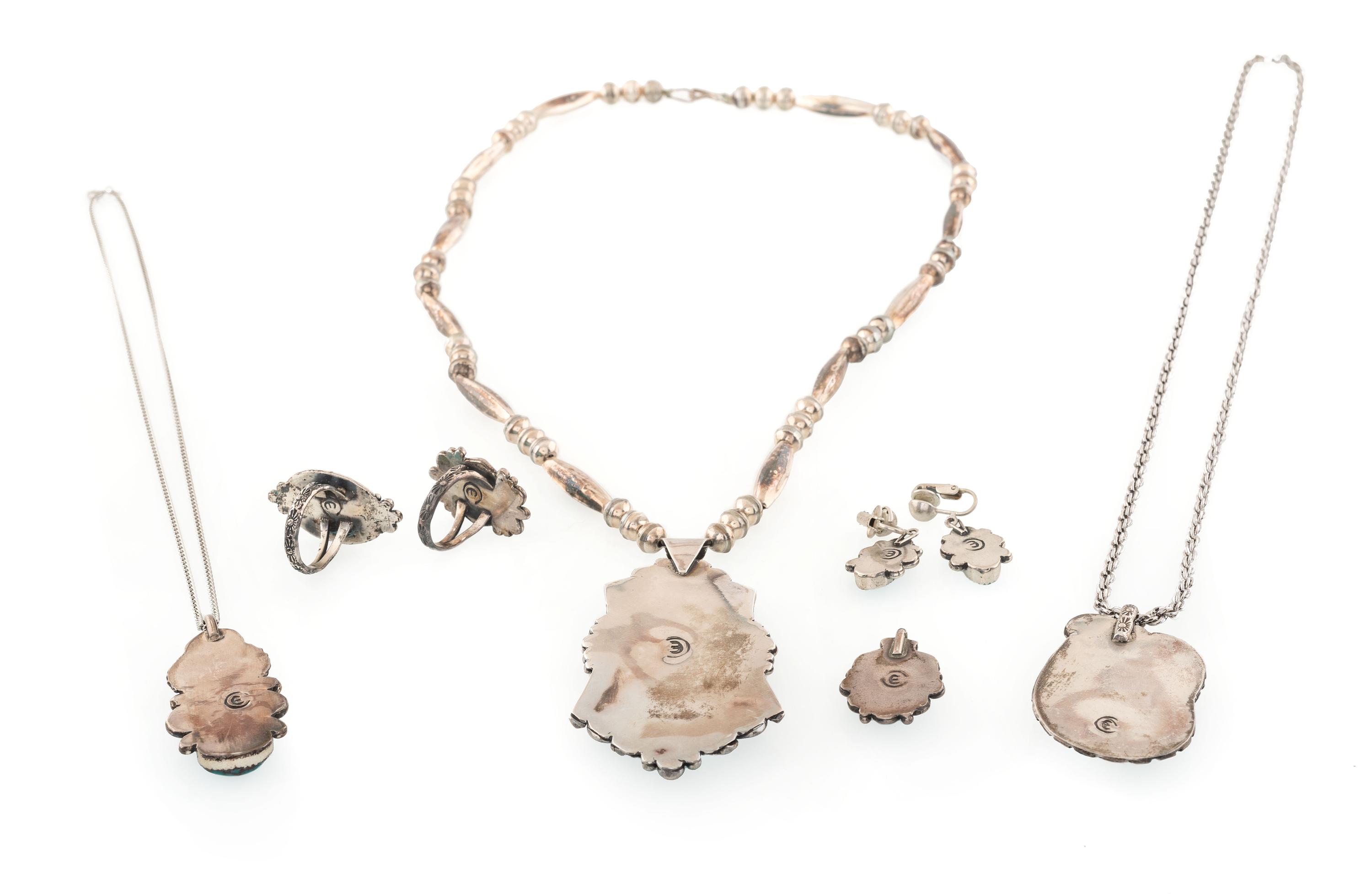 Southwestern-style Silver and Turquoise Pendants, Rings, AND Clip Earrings