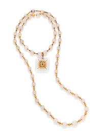 GEORGIAN, YELLOW GOLD AND CHALCEDONY MALTESE CROSS NECKLACE