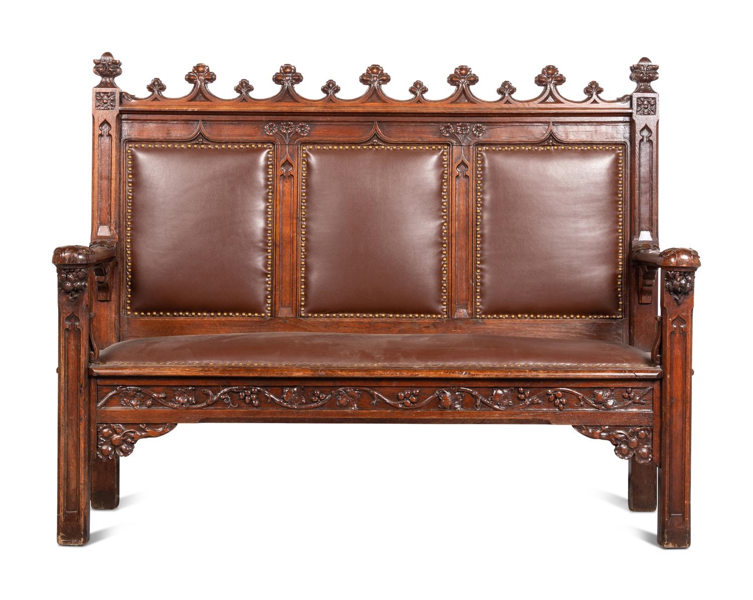 A Gothic Revival Oak Settee