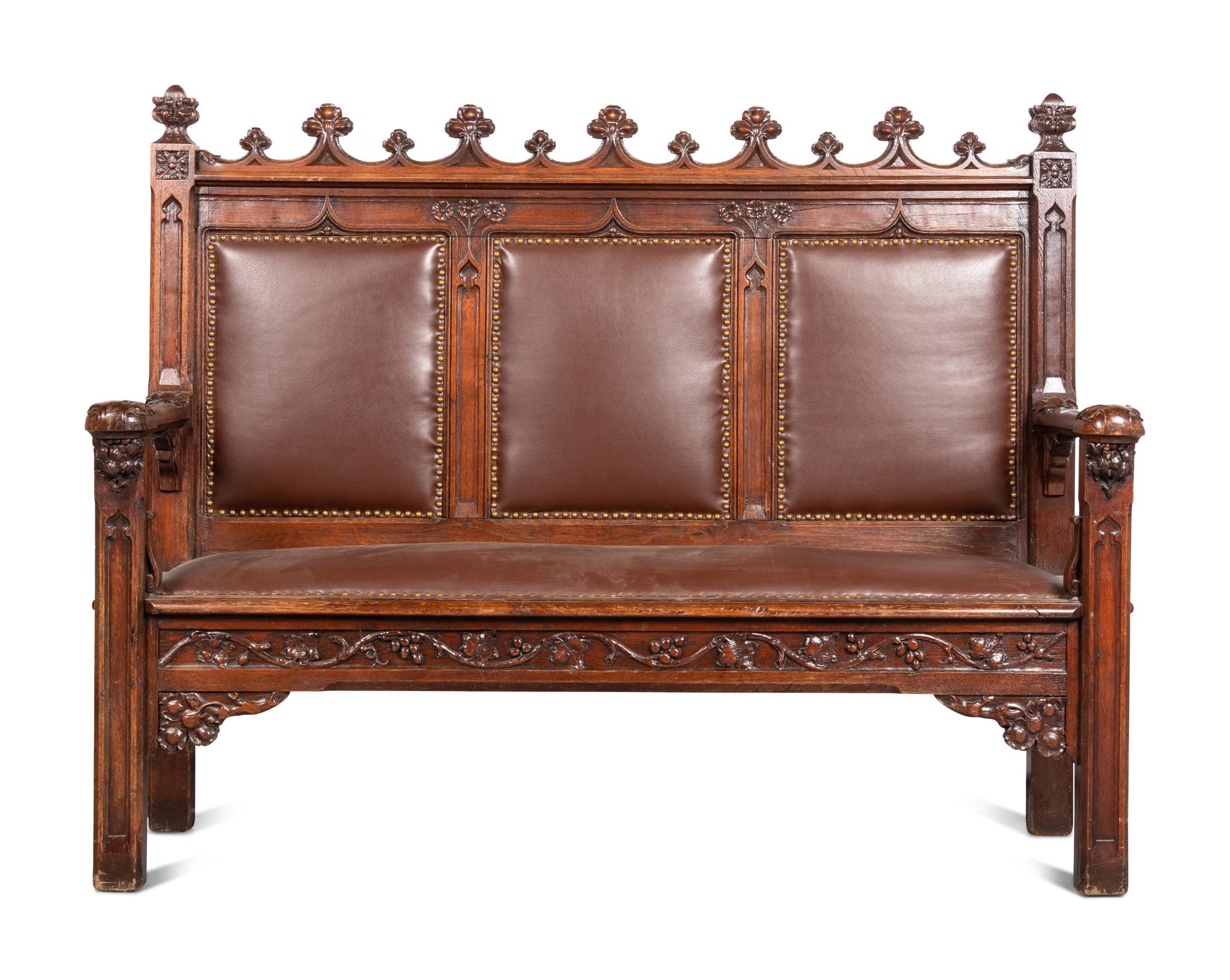 A Gothic Revival Oak Settee