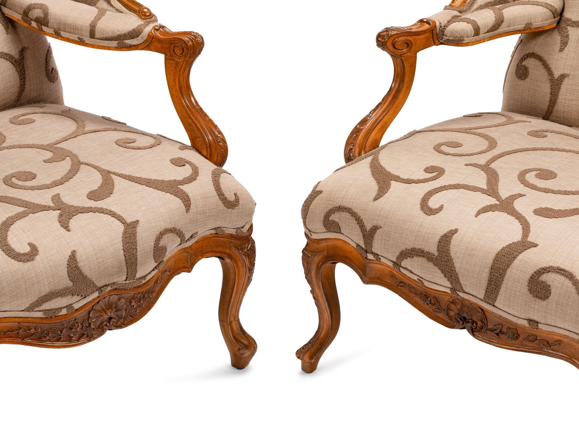 A Near Pair of Régence Style Beechwood Bergères