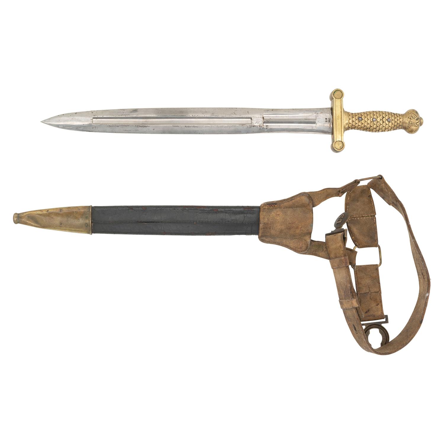Ames Model 1832 Heavy Artillery Saber & Scabbard With Buff Belt Dated 1843