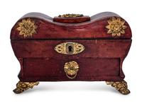 A Gilt Metal Mounted Leather-Veneered Jewelry Casket