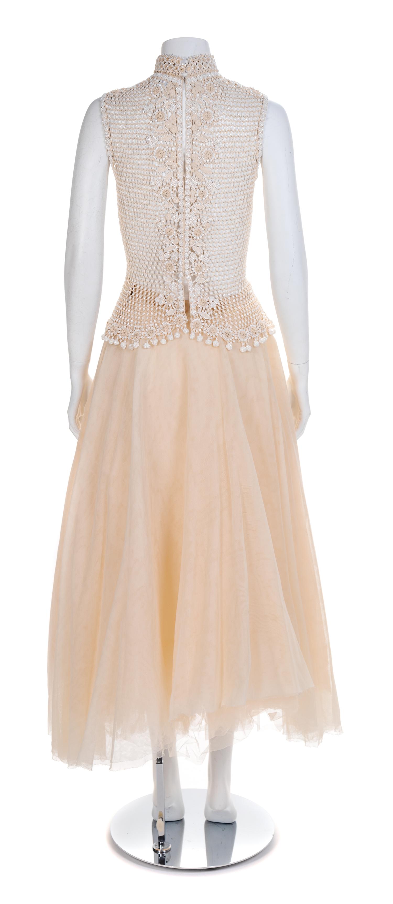 Oscar de la Renta Beaded Top with Tulle Skirt, 2000-10s Size label 10