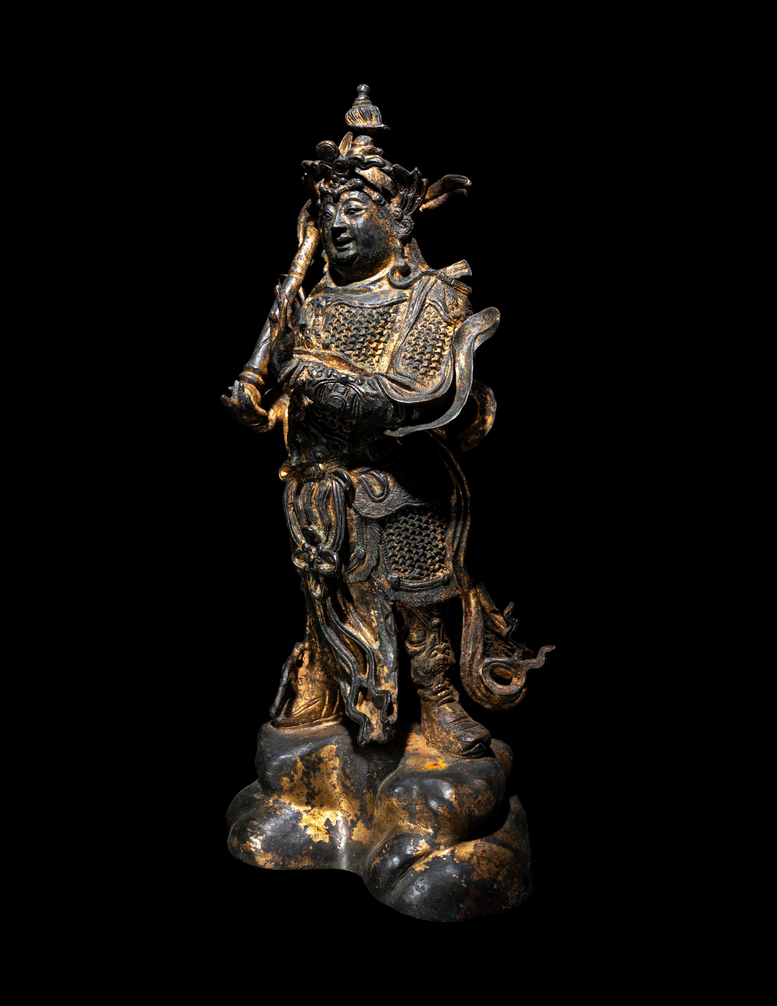 A Parcel Gilt Bronze Figure of Guardian Weituo