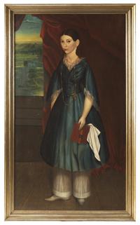 American School 19th Century, Portrait Of A Girl In Blue Dress With Book