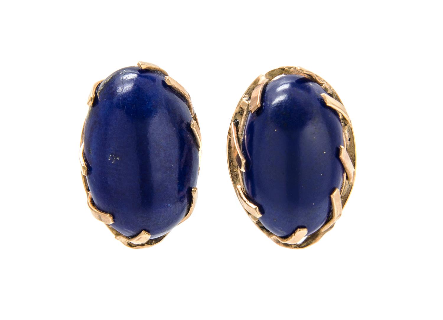 A Collection of Yellow Gold and Lapis Lazuli Earrings, 9.10 dwts.