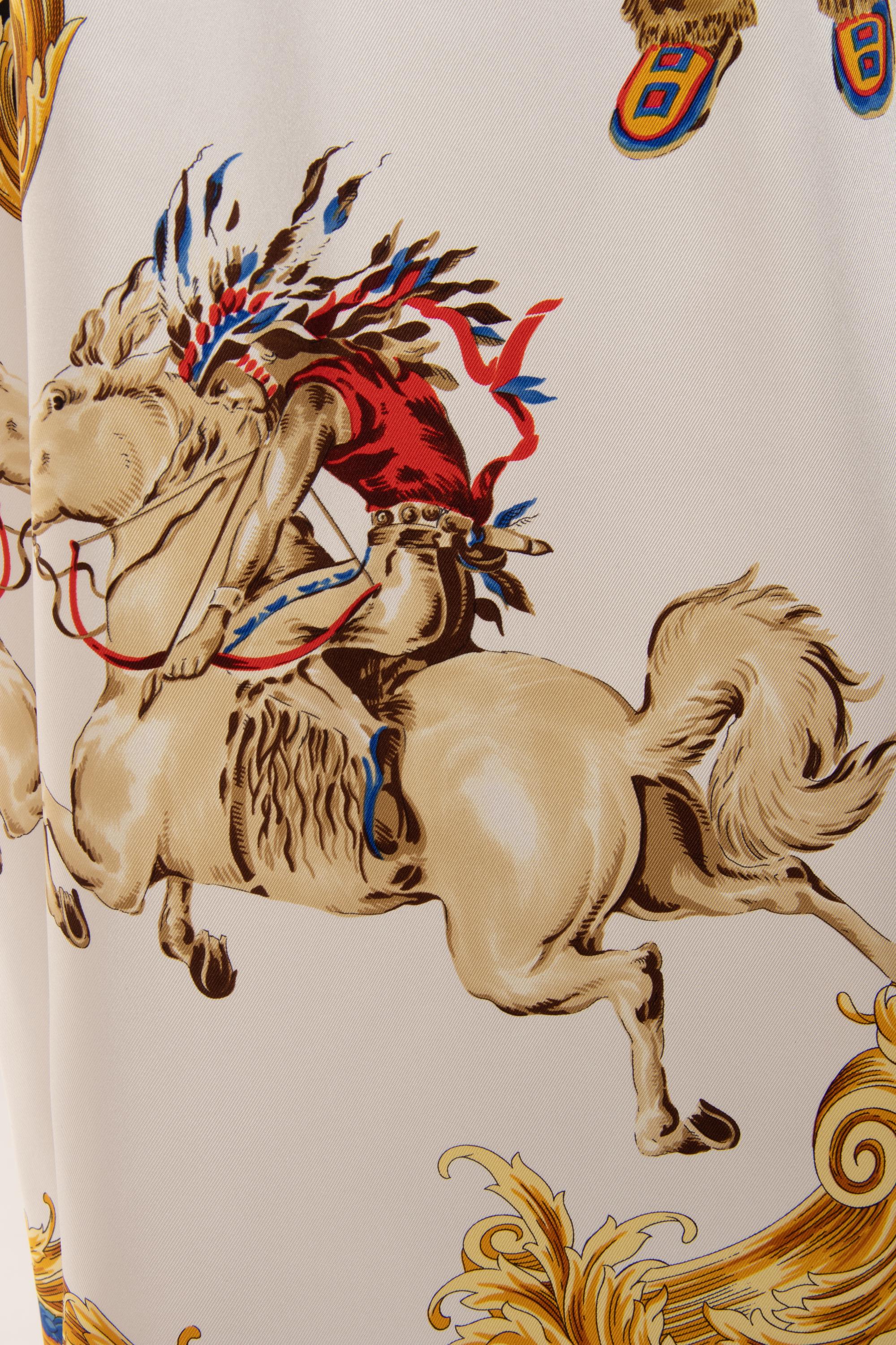 Versace Tribute "Native Americans" Silk Print Shirt Dress, Spring 2018