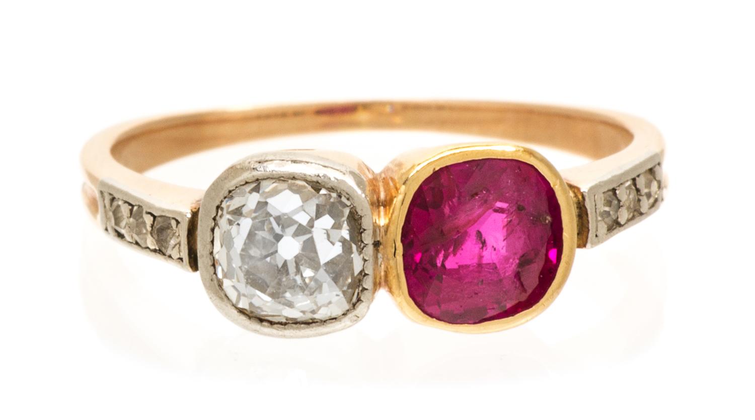 An Edwardian Rose Gold, Diamond and Ruby Ring, 1.50 dwts.