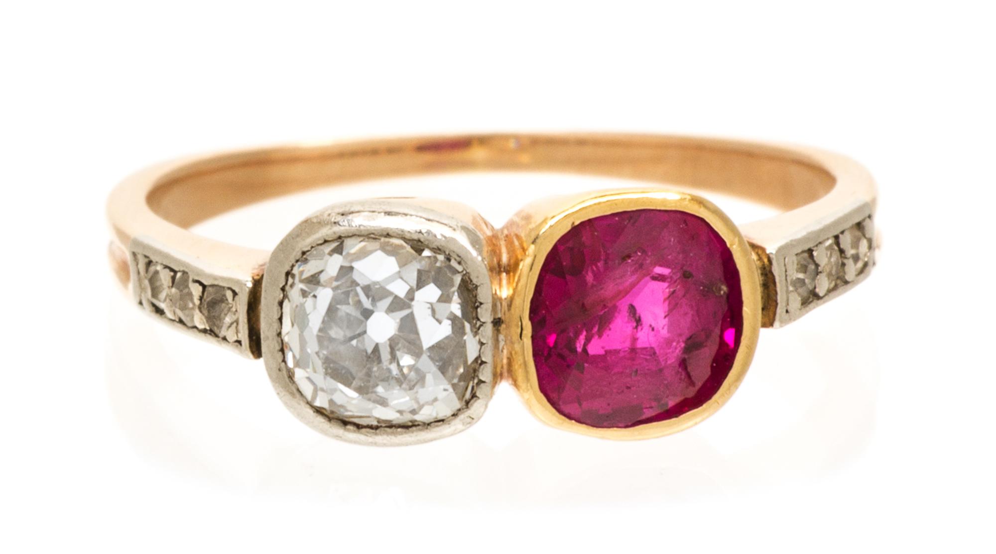 An Edwardian Rose Gold, Diamond and Ruby Ring, 1.50 dwts.