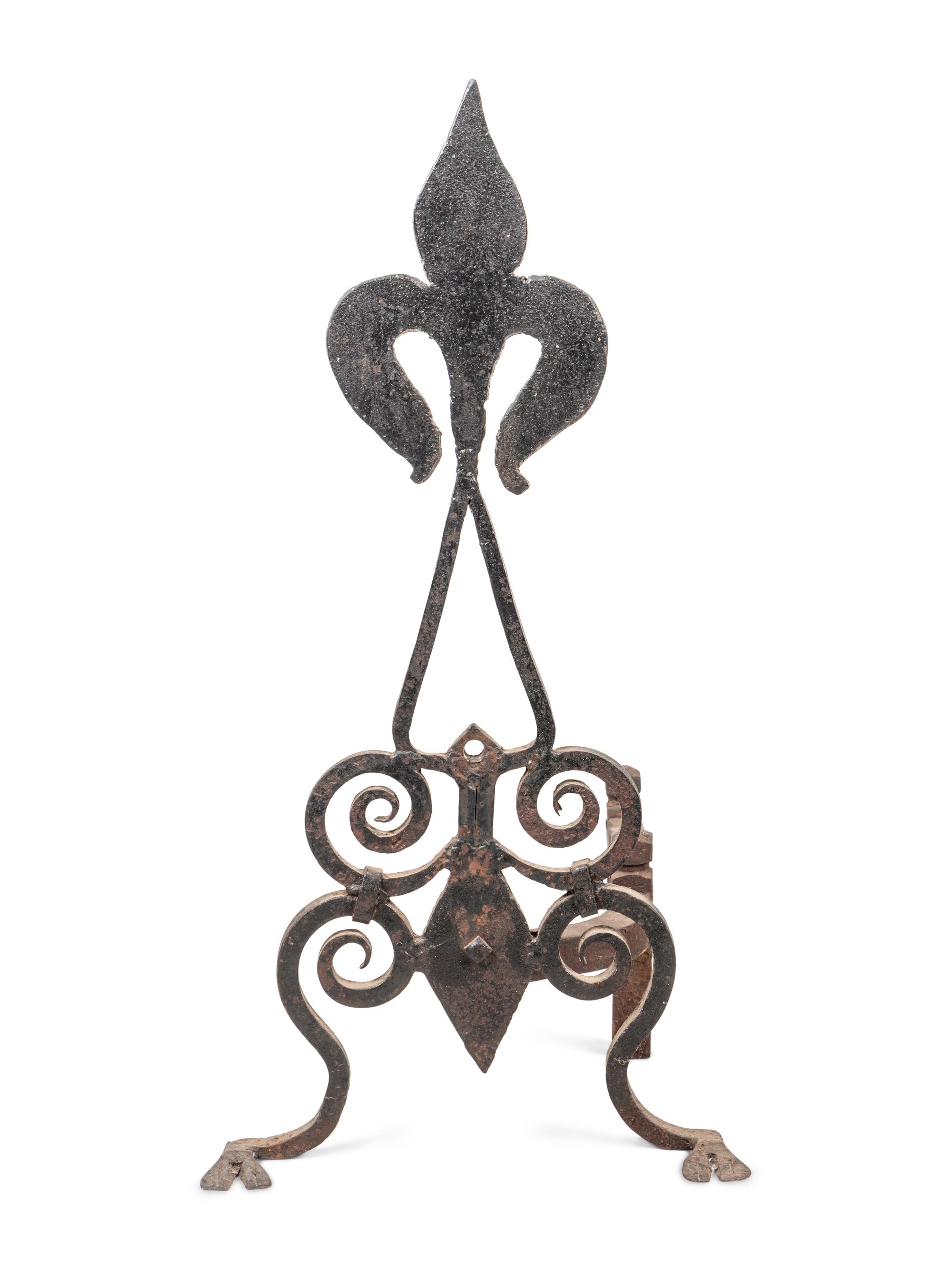 A Pair of Continental Iron Fleur-de-Lis Andirons