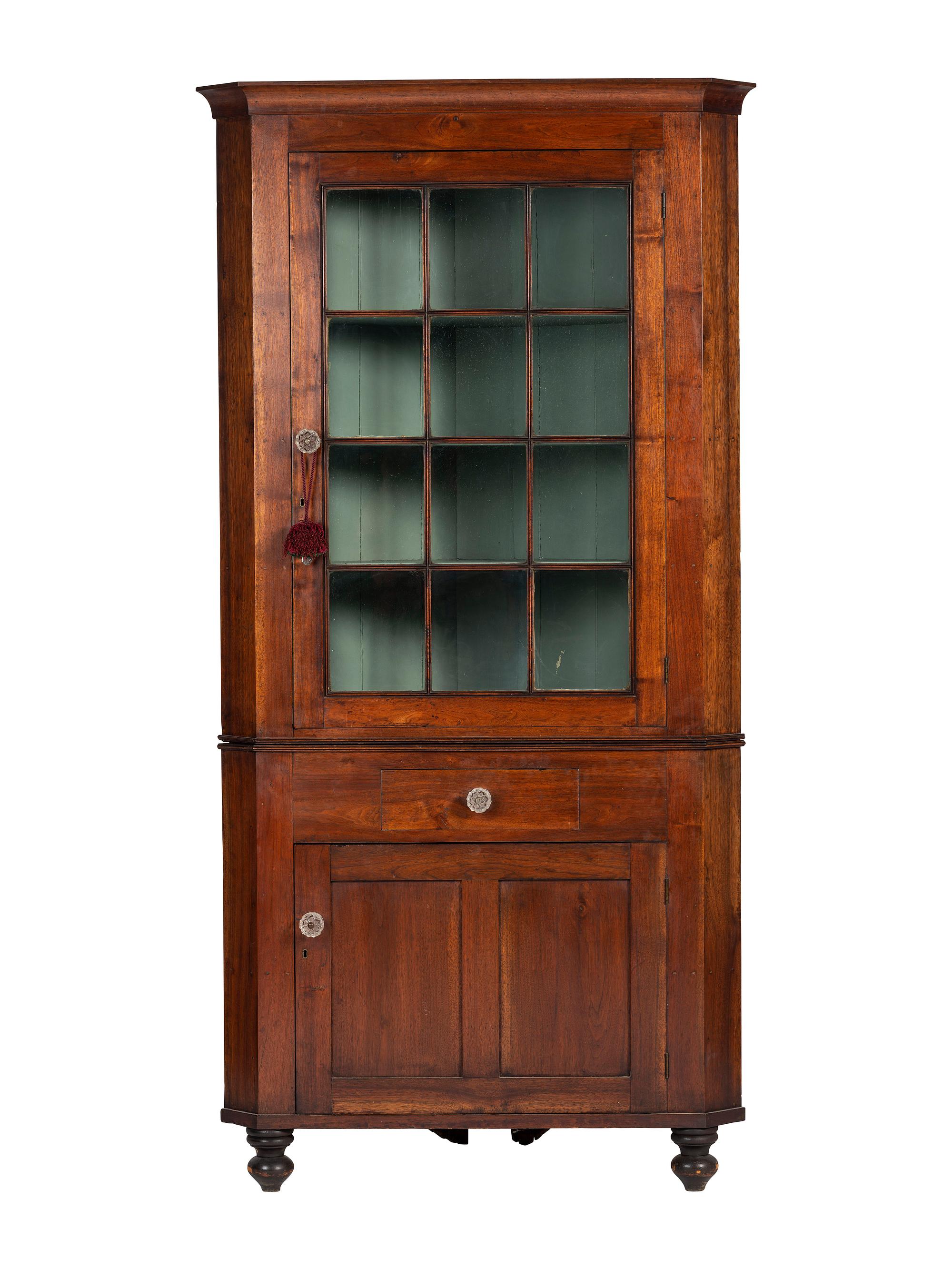A Federal Walnut Corner Cupboard