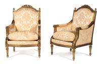 A Pair of Louis XVI Style Carved and Painted Bergeres — LATE 19TH/EARLY 20TH CENTURY