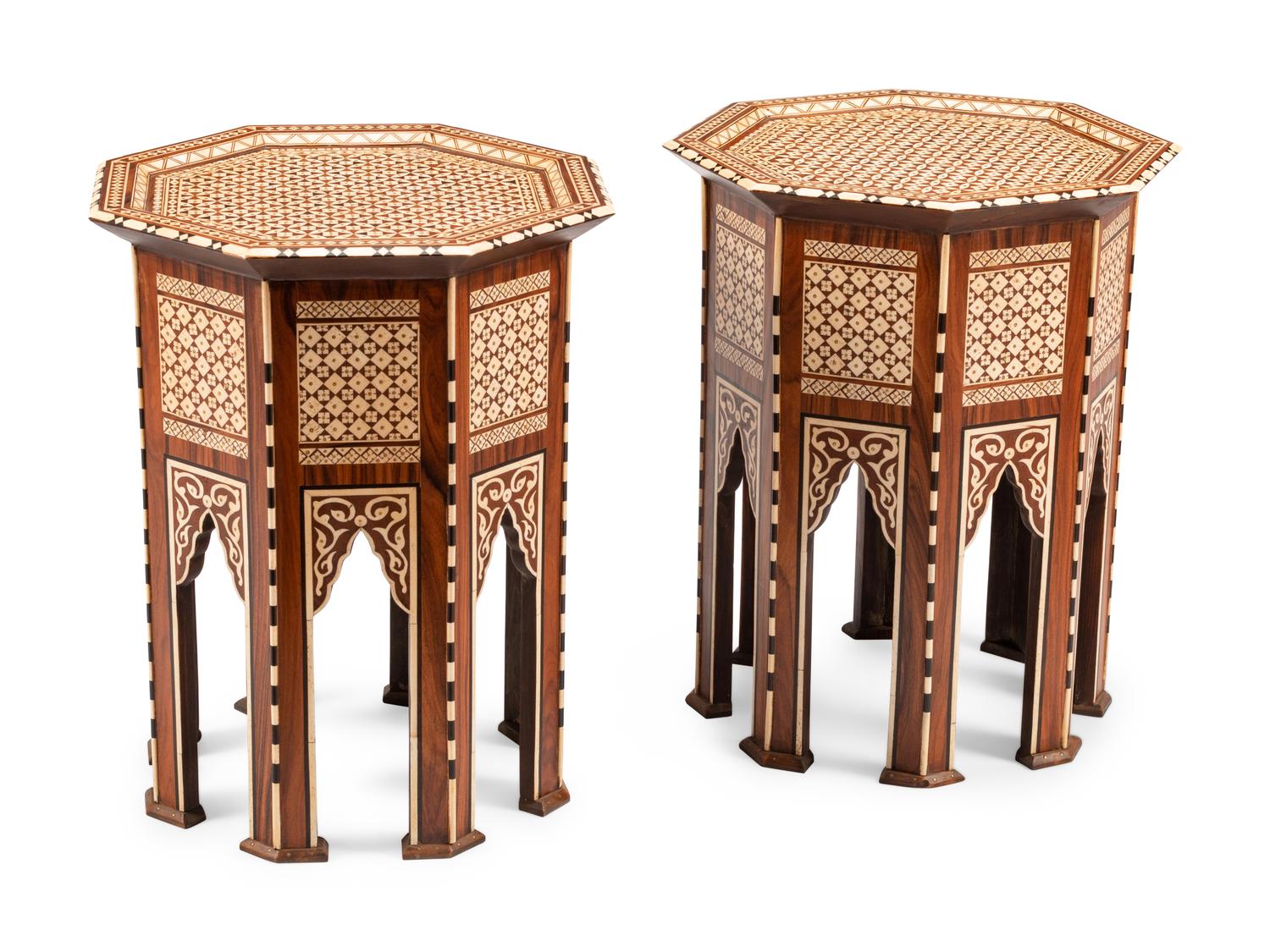 A Pair of Anglo-Colonial Style Inlaid Side Tables