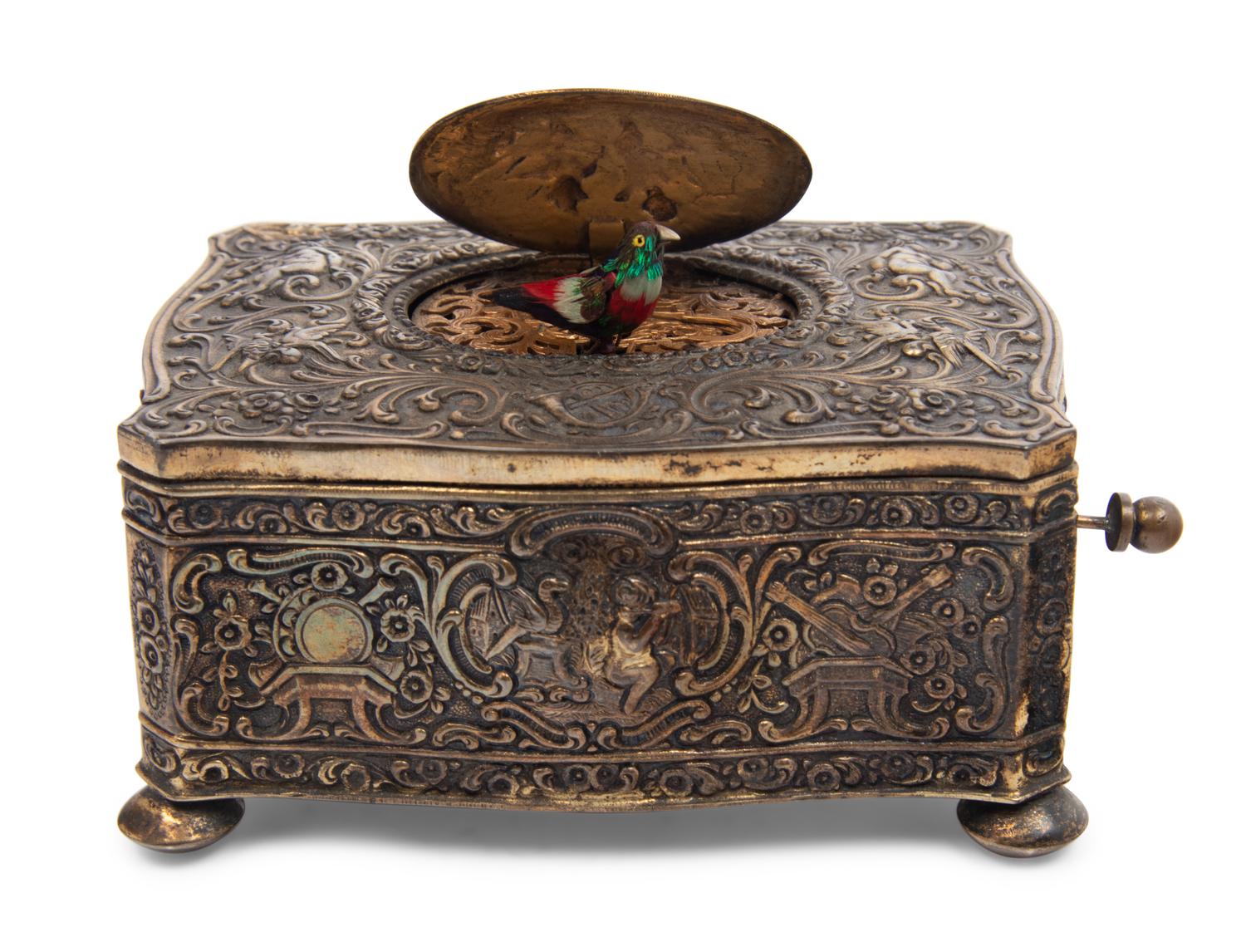 A German Silver-Gilt Singing Bird Automaton Box