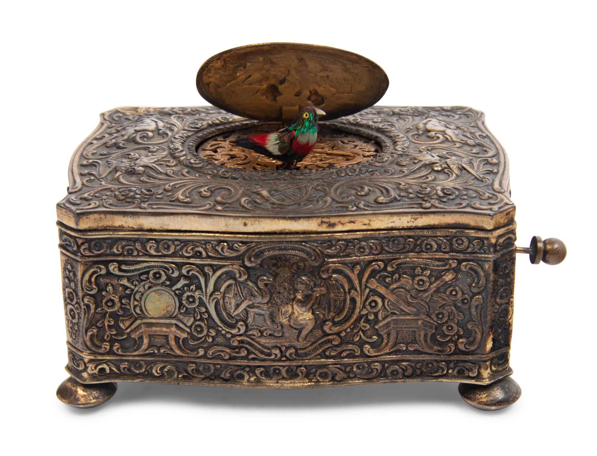 A German Silver-Gilt Singing Bird Automaton Box