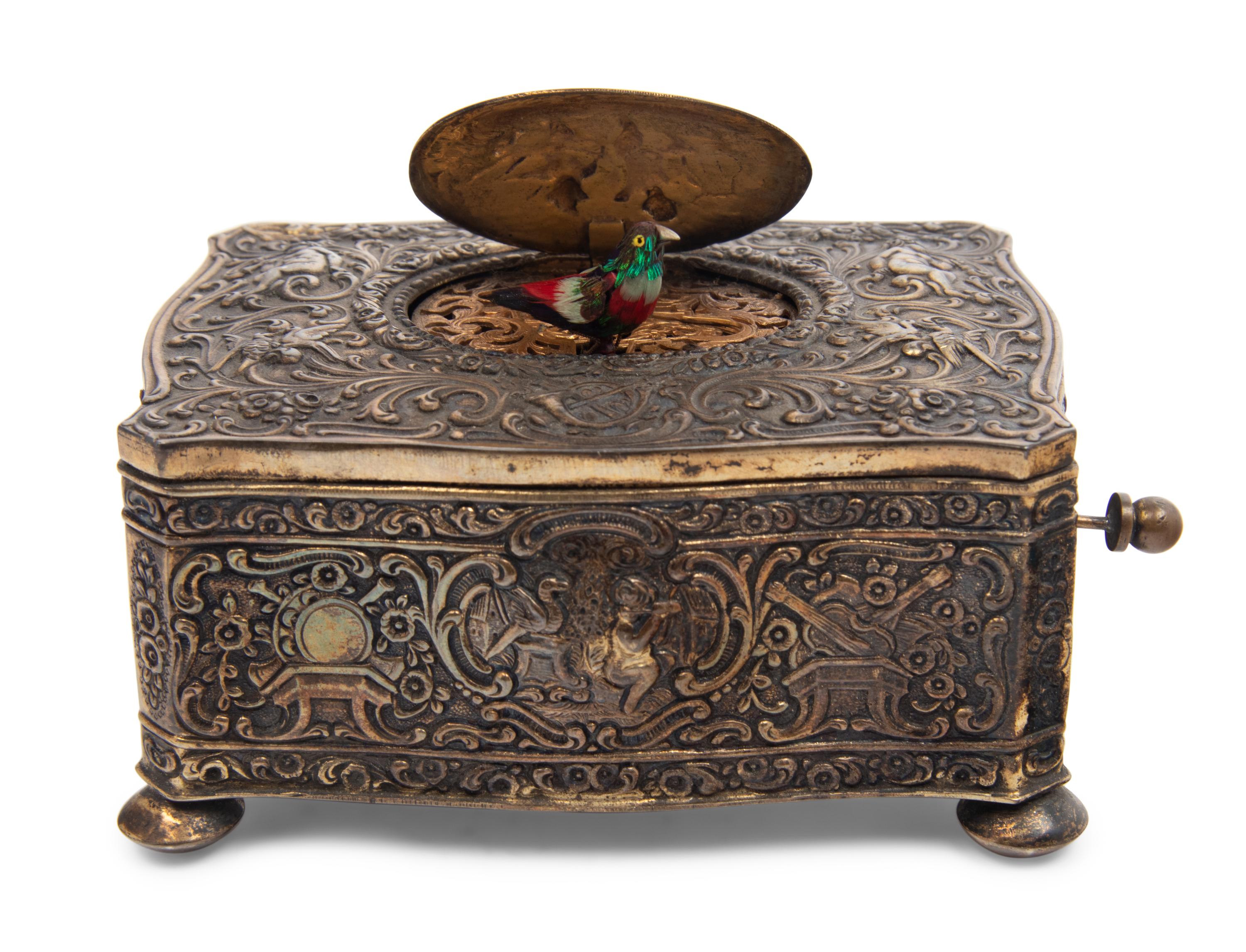 A German Silver-Gilt Singing Bird Automaton Box