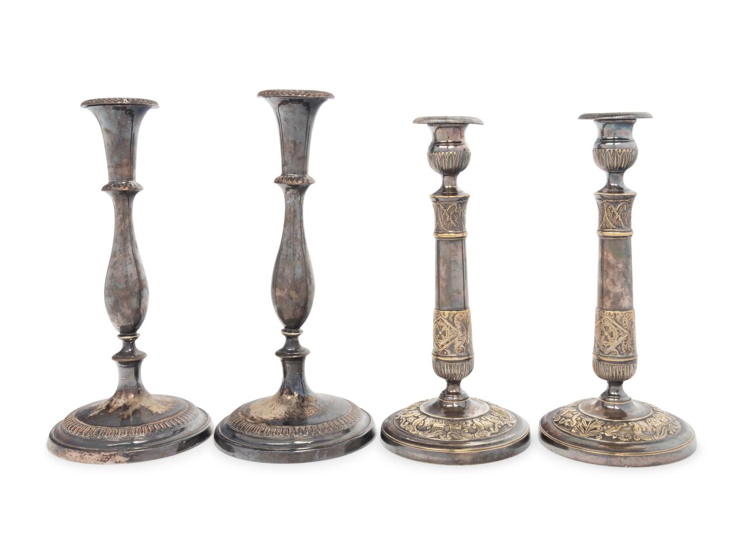 Two Pairs of Silver-Plate Candlesticks