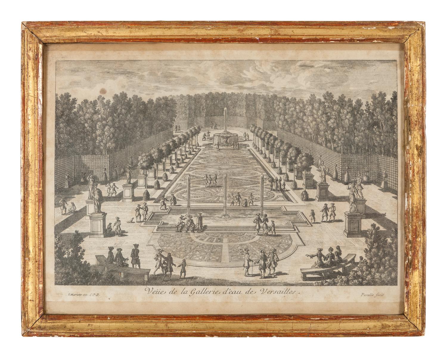A Group of Four Framed Engravings Depicting French Gardens