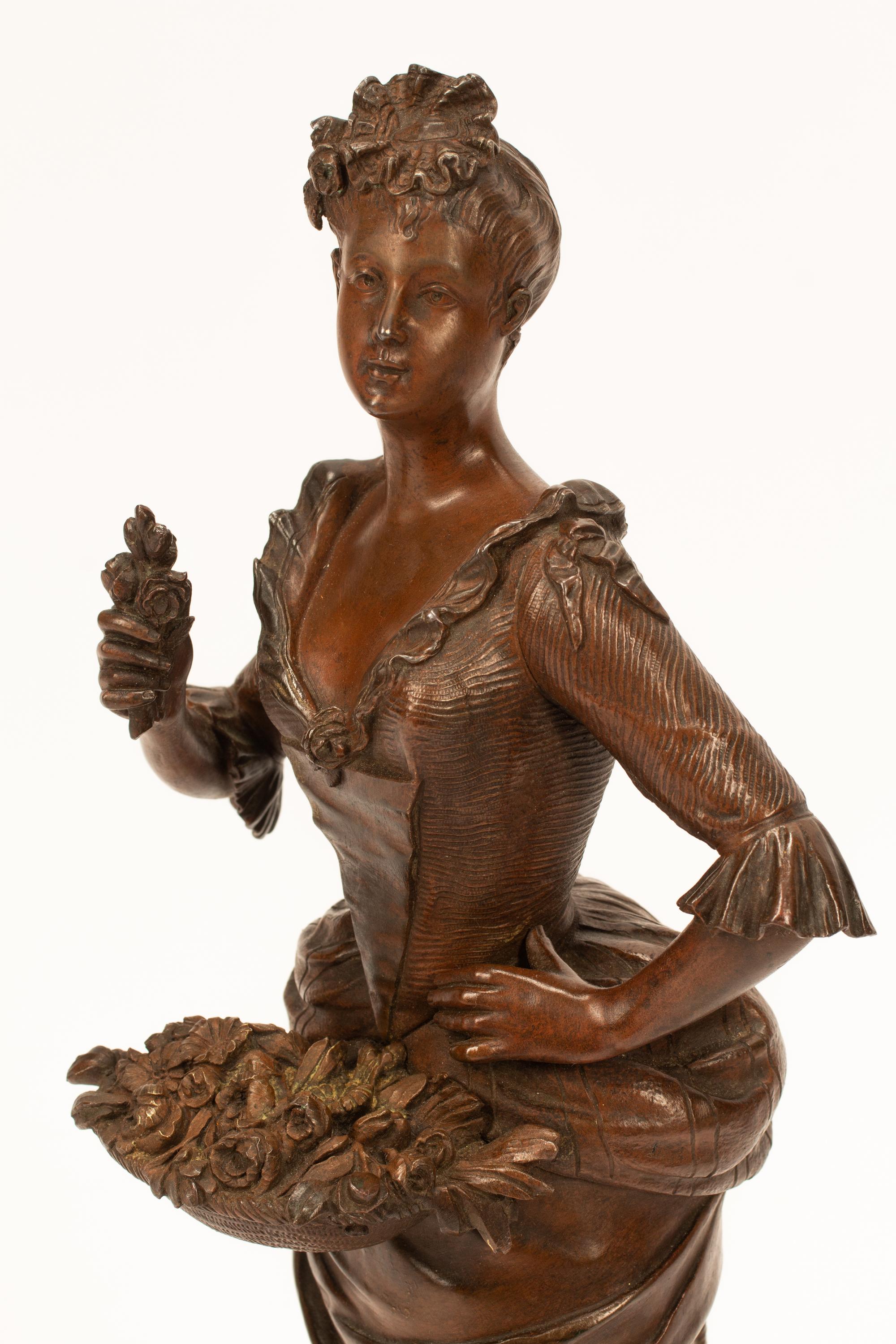 J oseph François Belin (French, Late 19th Century) Bouquetière bronze Height 18 inches.